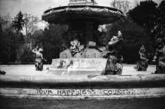 Pandemic Street Art in the era of the corona virus. Location: Graz/Austria, Stadtpark. Nikon FE2, Rollei Retro 80s, Rodinal.