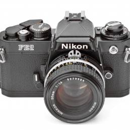Nikon FE2 35mm Film Photography Camera in black with Nikkor AI-S 50 mm f/1.4 lens